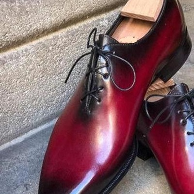 Pure handmade burgundy & black shaded leather lace up shoes for men's