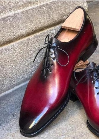 Pure Handmade Burgundy & Black Shaded Leather Lace up Shoes for Men's