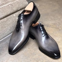Pure Handmade Gray & Black Shaded Leather Lace up Shoes for Men's - Thumbnail 1