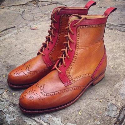 New handmade pure tan leather brown shredded ankle boots for men's - Thumbnail 2