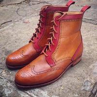 New Handmade Pure Tan Leather Brown shredded Ankle Boots for Men's - Thumbnail 1