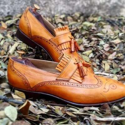 New handmade pure tan leather stylish loafer shoes for men's