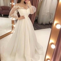 SP1466,White Bridal Dresses,Lace Wedding Gown,Bubble Sleeves Wedding Dresses,Ivory Elegant Wedding Gown - Thumbnail 1