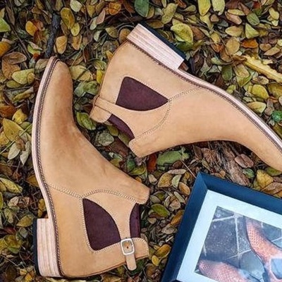 New handmade beige suede pure leather ankle boots for men's