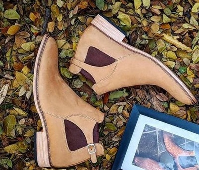 New Handmade Beige Suede Pure Leather Ankle Boots for Men's