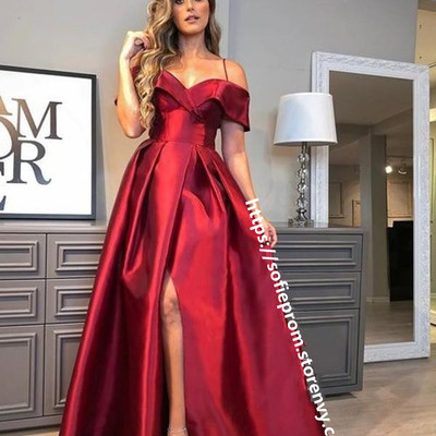 Sp1468,red off the shoulder spaghetti straps a-line prom dresses - Thumbnail 5