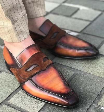 New Handmade Pure Tan Leather & Brown shaded Loafer Shoes for Men's