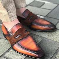 New Handmade Pure Tan Leather & Brown shaded Loafer Shoes for Men's - Thumbnail 4