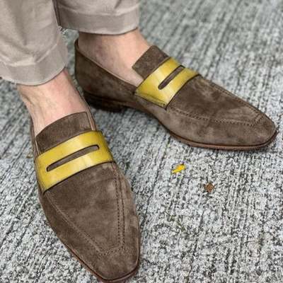 New handmade pure brown suede leather loafer shoes for men's