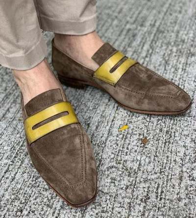 New Handmade Pure Brown Suede Leather Loafer Shoes for Men's