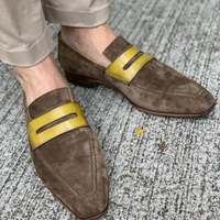 New Handmade Pure Brown Suede Leather Loafer Shoes for Men's - Thumbnail 1