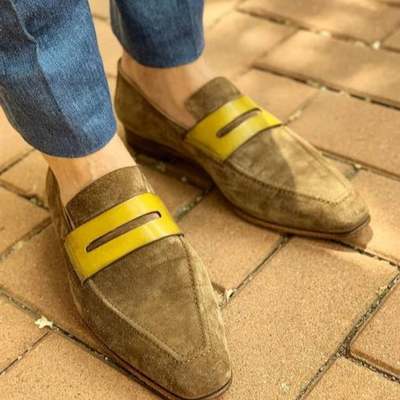 New handmade pure brown suede leather loafer shoes for men's