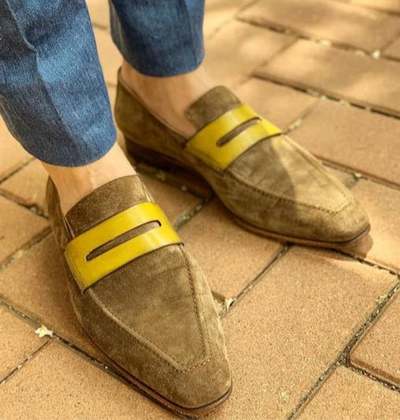 New Handmade Pure Brown Suede Leather Loafer Shoes for Men's