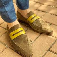 New Handmade Pure Brown Suede Leather Loafer Shoes for Men's - Thumbnail 4