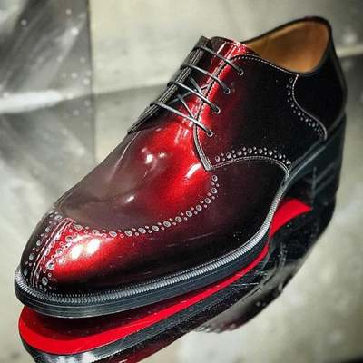 New pure handmade red pure patent leather lace up shoes for men's