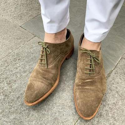 New pure handmade light brown suede leather lace up shoes for men's