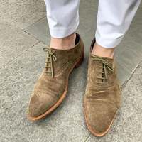 New Pure Handmade Light Brown Suede Leather Lace up Shoes for Men's - Thumbnail 1