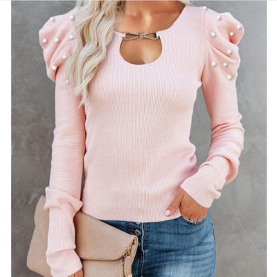 Solid color long sleeve puff sleeve shirt top