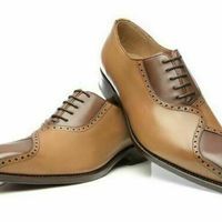 New Pure Handmade Tan & Brown Leather Lace up Brogue Shoes for Men's - Thumbnail 4