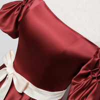 Burgundy satin long prom dress evening dress - Thumbnail 2