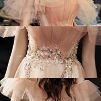 Pink tulle sequins long prom dress evening dress - Thumbnail 7