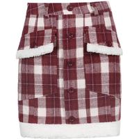 Sweet Red Color Block Checker Lamb Wool Pocket Skirt - Thumbnail 3