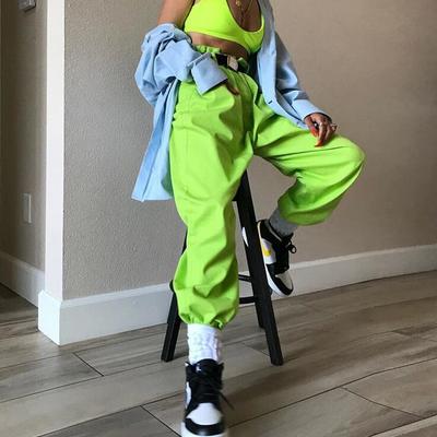 Neon green color high waist dungarees jogger pants