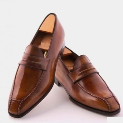 Best loafers shoes mens handmade brown leather christmas shoes