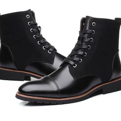 Handmade mens wing tip fashion ankle high boots, mens black lace up ankle boots,