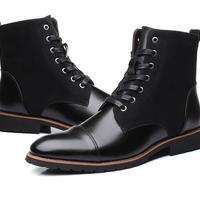 Handmade Mens wing tip Fashion Ankle high boots, Mens black Lace up ankle boots, - Thumbnail 1