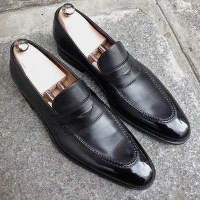 New black handmade moccasin genuine leather office shoes