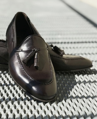 New Handmade Black Tassels Loafer Leather Shoes