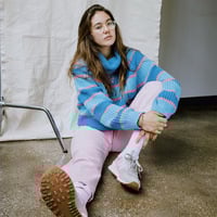 Letter embroidery color matching striped high neck lazy loose sweater - Thumbnail 3