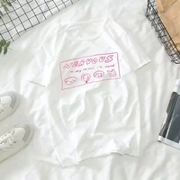 White Nervous Animal Graphic Cartoon Print Loose Oversized Short Sleeve T-shirt Top Summer Causal E-Girl Kawaii Korean Japanese Harajuku Streetwear - Thumbnail 1