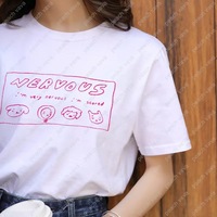 White Nervous Animal Graphic Cartoon Print Loose Oversized Short Sleeve T-shirt Top Summer Causal E-Girl Kawaii Korean Japanese Harajuku Streetwear - Thumbnail 4
