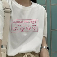 White Nervous Animal Graphic Cartoon Print Loose Oversized Short Sleeve T-shirt Top Summer Causal E-Girl Kawaii Korean Japanese Harajuku Streetwear - Thumbnail 6
