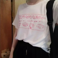 White Nervous Animal Graphic Cartoon Print Loose Oversized Short Sleeve T-shirt Top Summer Causal E-Girl Kawaii Korean Japanese Harajuku Streetwear - Thumbnail 7