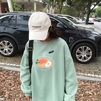 Dumpling Ramen Food Cartoon Print Loose Oversized Long Sleeve Sweatshirt Sweater Pullover Causal E-Girl Kawaii Korean Japanese Harajuku Streetwear - Thumbnail 3