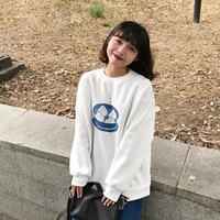 Dumpling Ramen Food Cartoon Print Loose Oversized Long Sleeve Sweatshirt Sweater Pullover Causal E-Girl Kawaii Korean Japanese Harajuku Streetwear - Thumbnail 4