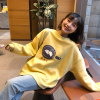 Dumpling Ramen Food Cartoon Print Loose Oversized Long Sleeve Sweatshirt Sweater Pullover Causal E-Girl Kawaii Korean Japanese Harajuku Streetwear - Thumbnail 6