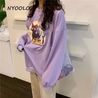 Japanese Anime Girl Cat Cartoon Print Hoodie  - Thumbnail 1