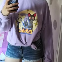 Japanese Anime Girl Cat Cartoon Print Hoodie  - Thumbnail 8