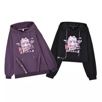 Anime Girl Cartoon Print Graphic Hoodie Long Sleeve Sweatshirt Sweater Pullover Causal Punk Goth E-Girl Kawaii Korean Japanese Harajuku Streetwear - Thumbnail 1