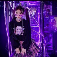 Anime Girl Cartoon Print Graphic Hoodie Long Sleeve Sweatshirt Sweater Pullover Causal Punk Goth E-Girl Kawaii Korean Japanese Harajuku Streetwear - Thumbnail 8