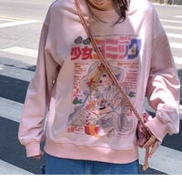 White Vintage Anime Girl Cartoon Print Graphic Long Sleeve Sweatshirt Sweater Pullover Jumper Causal E-Girl Kawaii Korean Japanese Harajuku Streetwear - Thumbnail 5
