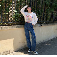 White Vintage Anime Girl Cartoon Print Graphic Long Sleeve Sweatshirt Sweater Pullover Jumper Causal E-Girl Kawaii Korean Japanese Harajuku Streetwear - Thumbnail 6