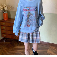 White Vintage Anime Girl Cartoon Print Graphic Long Sleeve Sweatshirt Sweater Pullover Jumper Causal E-Girl Kawaii Korean Japanese Harajuku Streetwear - Thumbnail 7