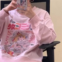 White Vintage Anime Girl Cartoon Print Graphic Long Sleeve Sweatshirt Sweater Pullover Jumper Causal E-Girl Kawaii Korean Japanese Harajuku Streetwear - Thumbnail 9