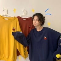 Funny Elmo Cartoon Print Loose Oversized Long Sleeve Sweatshirt Sweater Pullover Jumper Causal E-Girl Kawaii Korean Japanese Harajuku Streetwear - Thumbnail 1