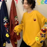 Funny Elmo Cartoon Print Loose Oversized Long Sleeve Sweatshirt Sweater Pullover Jumper Causal E-Girl Kawaii Korean Japanese Harajuku Streetwear - Thumbnail 3